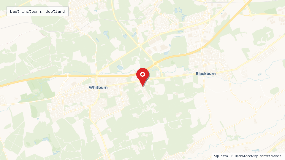 Street map of East Whitburn, Scotland with location pin
