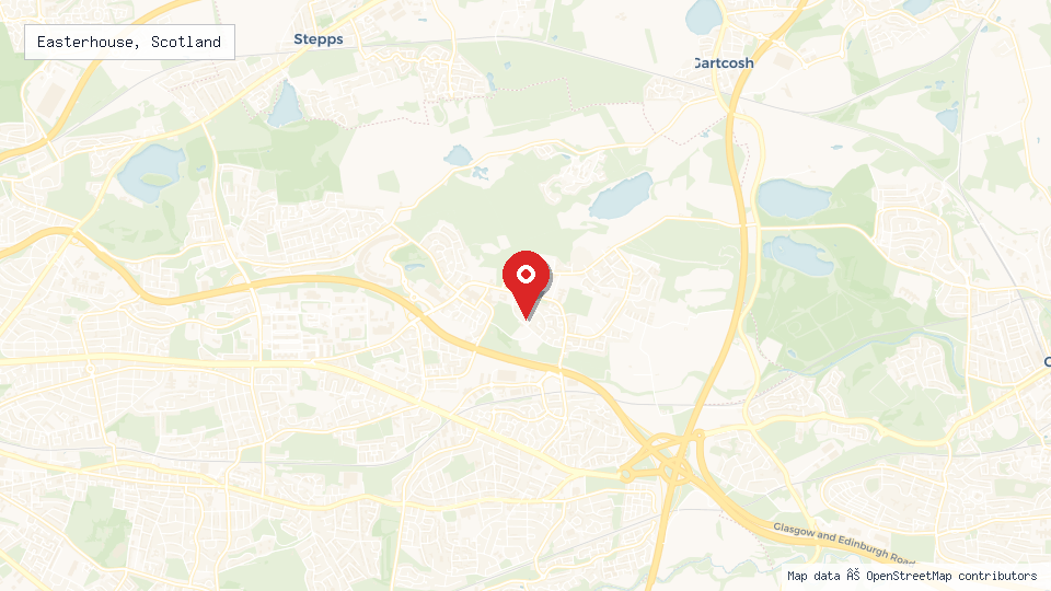 Street map of Easterhouse, Scotland with location pin