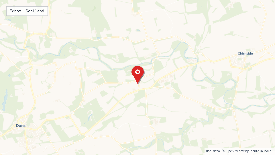 Street map of Edrom, Scotland with location pin