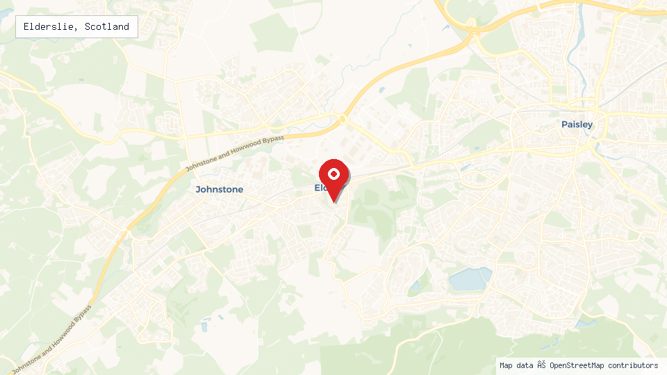 Street map of Elderslie, Scotland with location pin