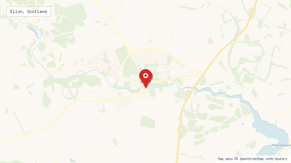 Street map of Ellon, Scotland with location pin