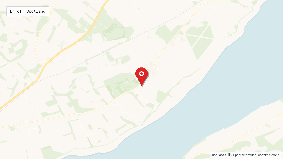 Street map of Errol, Scotland with location pin