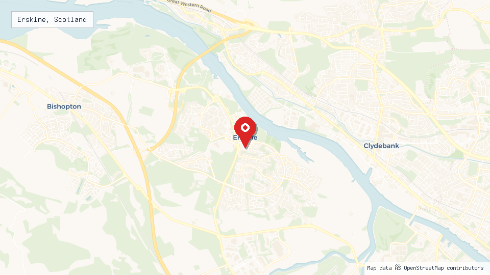 Street map of Erskine, Scotland with location pin