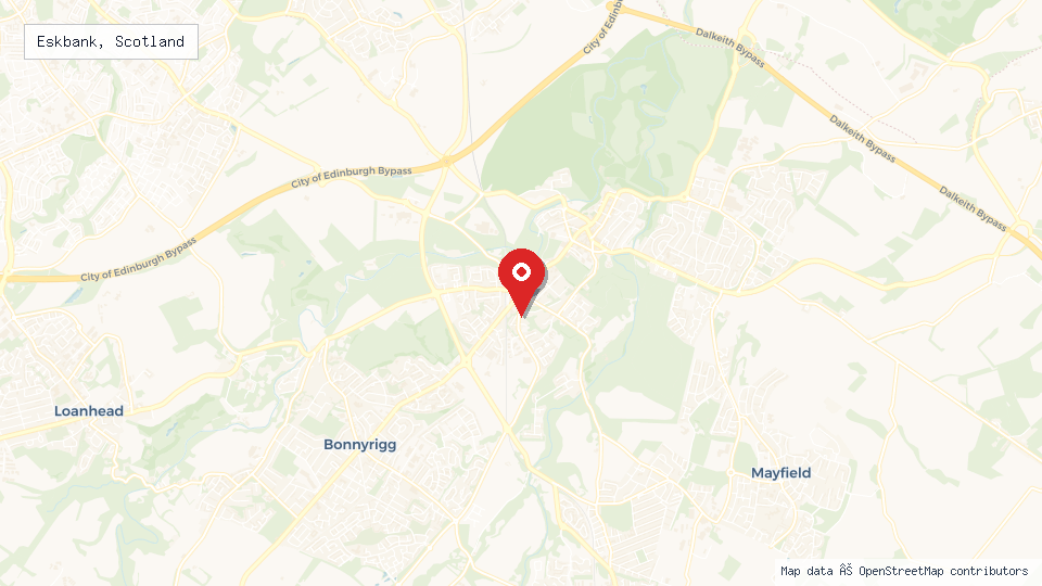 Street map of Eskbank, Scotland with location pin