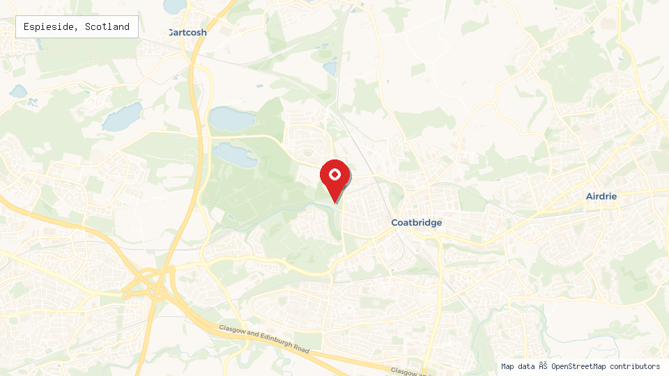 Street map of Espieside, Scotland with location pin