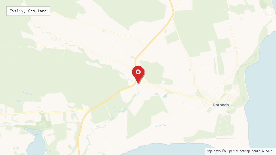 Street map of Evelix, Scotland with location pin