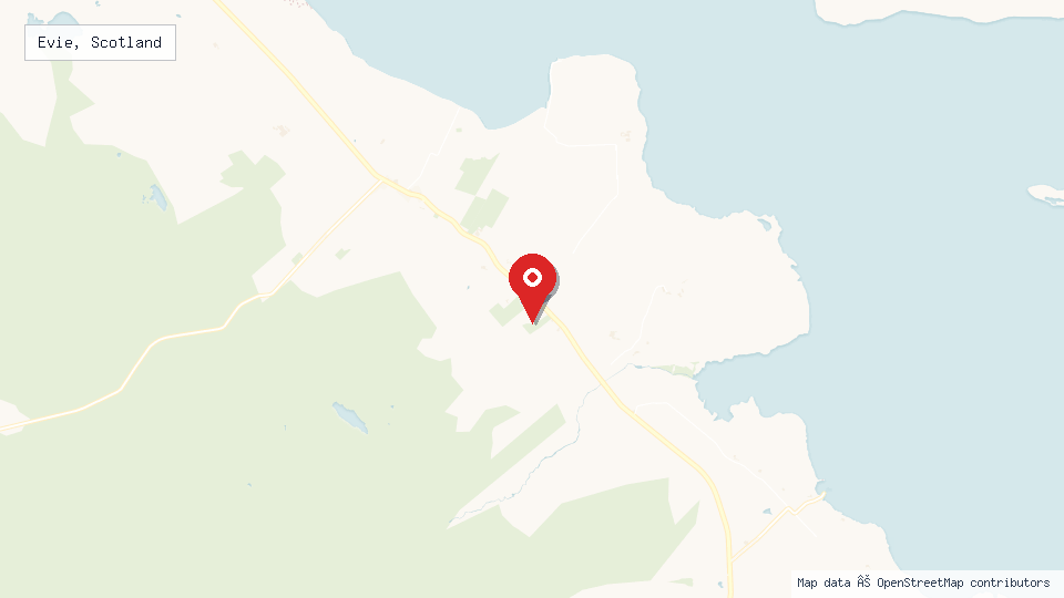 Street map of Evie, Scotland with location pin