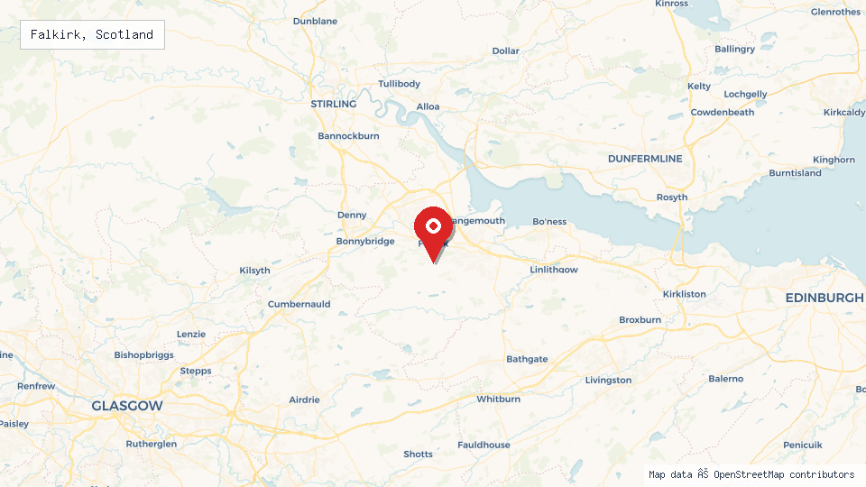 Street map of Falkirk, Scotland with location pin