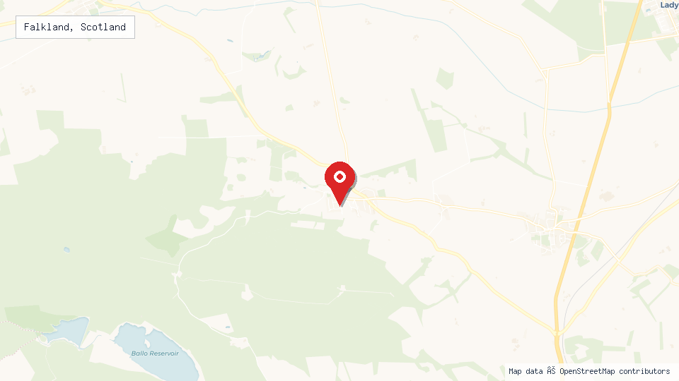 Street map of Falkland, Scotland with location pin