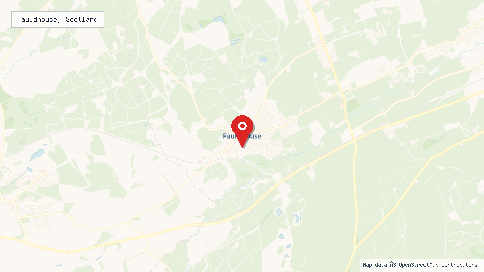 Street map of Fauldhouse, Scotland with location pin
