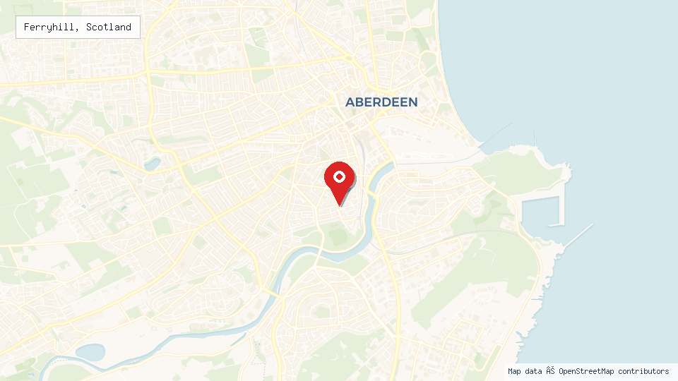 Street map of Ferryhill, Scotland with location pin