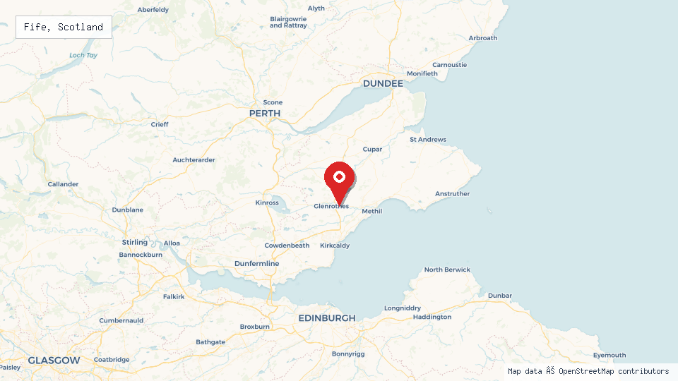 Street map of Fife, Scotland with location pin