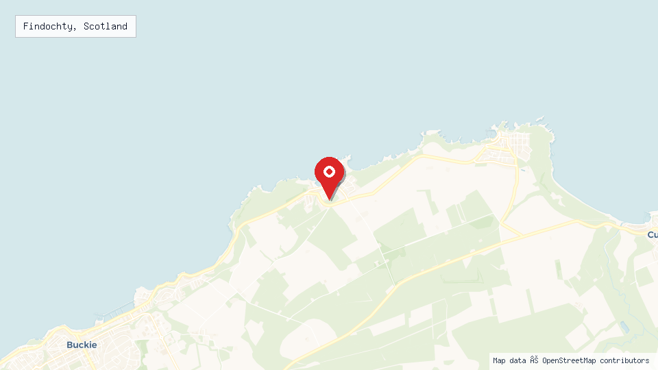 Street map of Findochty, Scotland with location pin