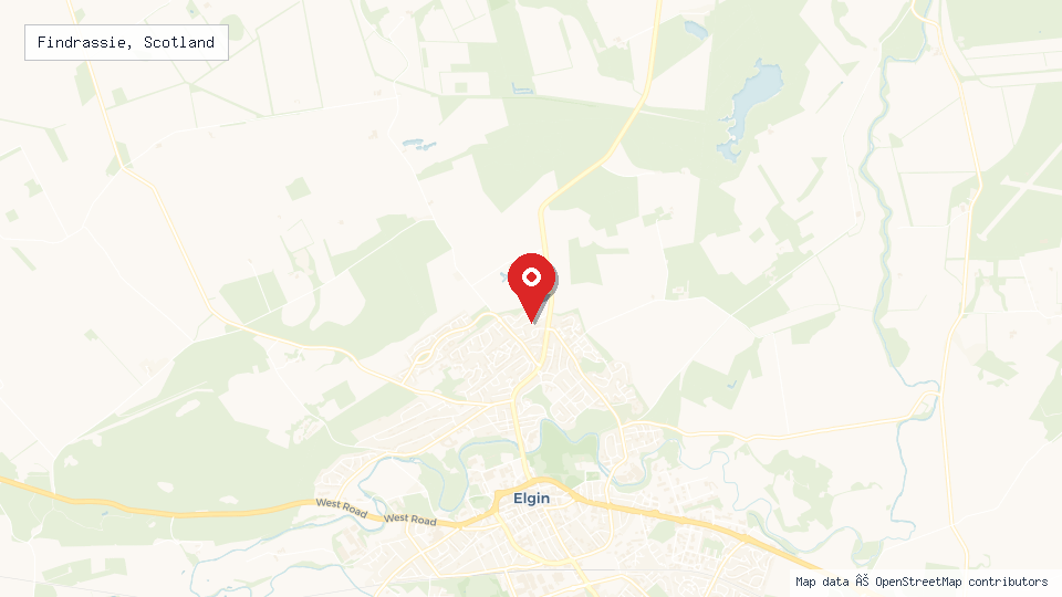 Street map of Findrassie, Scotland with location pin