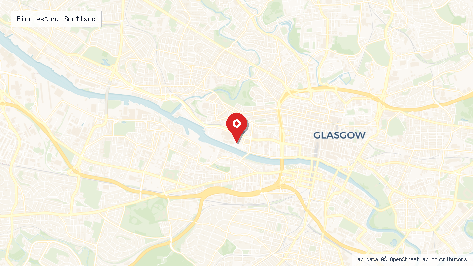 Street map of Finnieston, Scotland with location pin