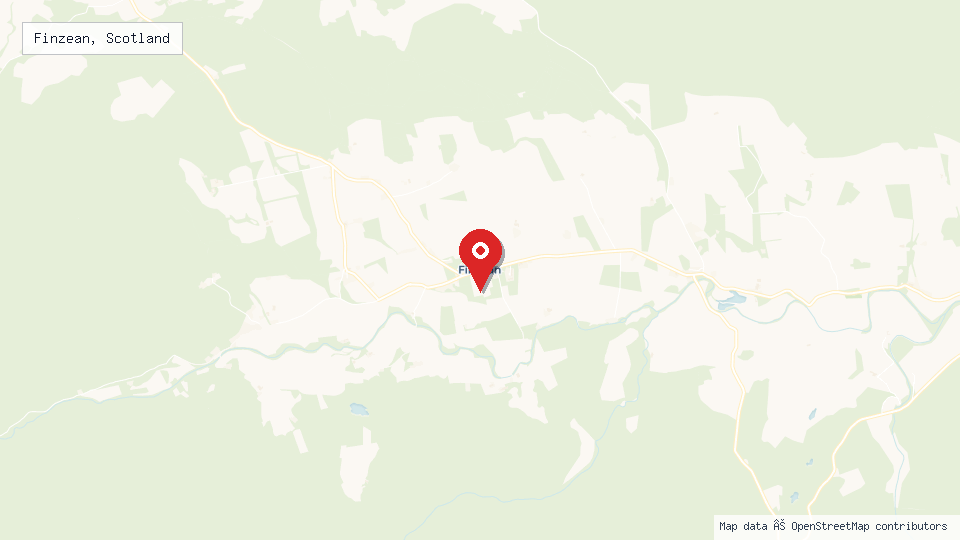 Street map of Finzean, Scotland with location pin