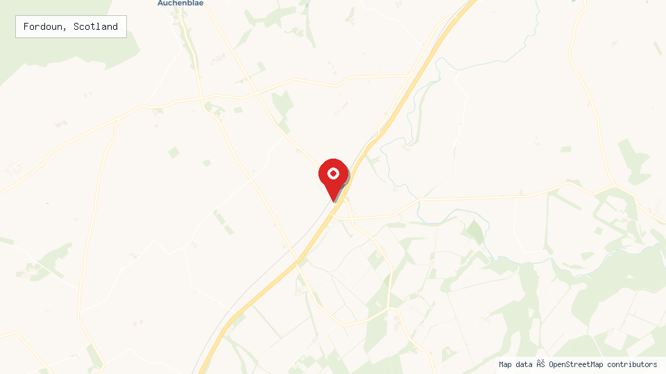 Street map of Fordoun, Scotland with location pin