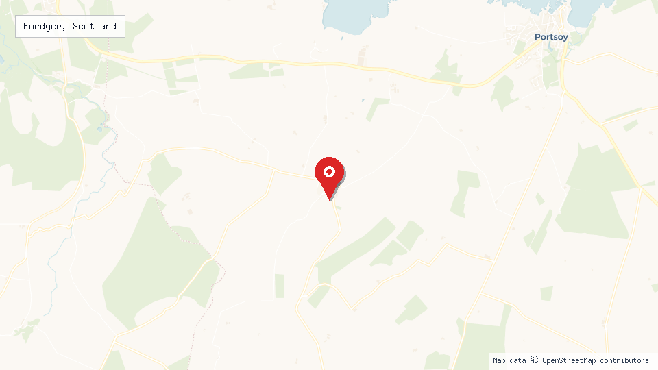 Street map of Fordyce, Scotland with location pin