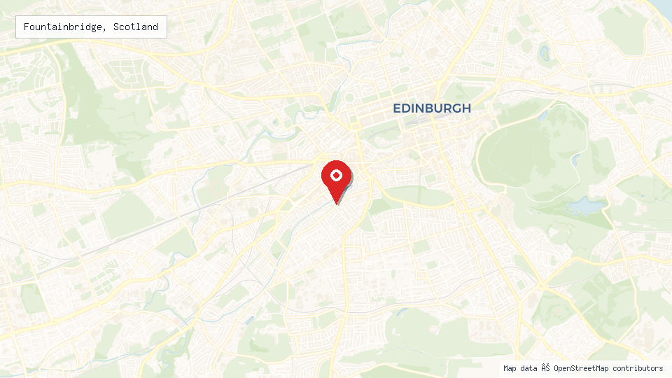 Street map of Fountainbridge, Scotland with location pin