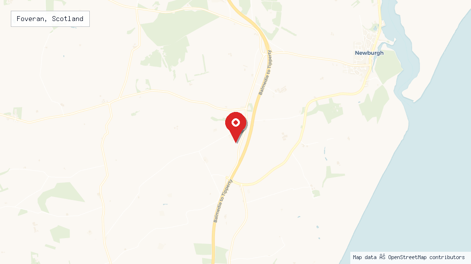 Street map of Foveran, Scotland with location pin