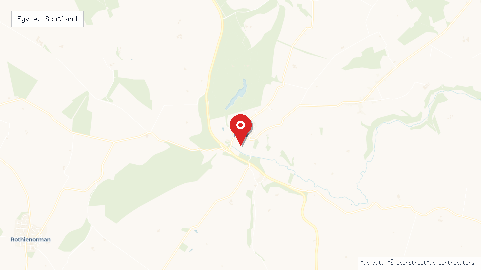 Street map of Fyvie, Scotland with location pin