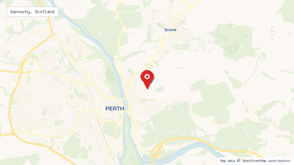 Street map of Gannochy, Scotland with location pin