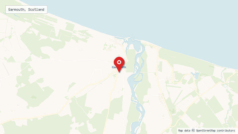 Street map of Garmouth, Scotland with location pin