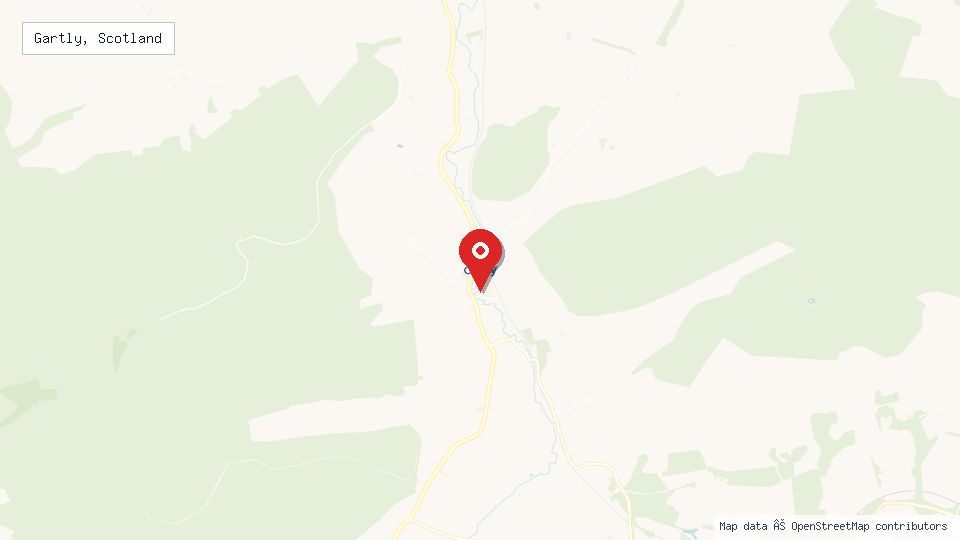 Street map of Gartly, Scotland with location pin