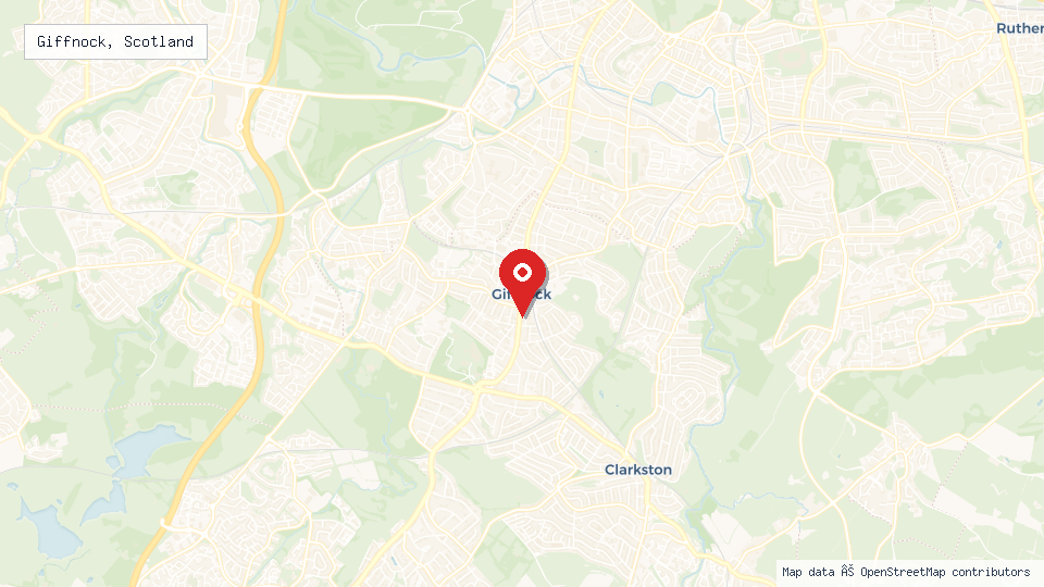 Street map of Giffnock, Scotland with location pin