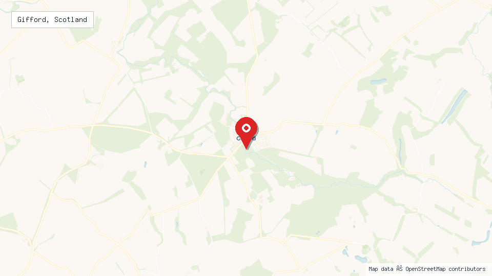 Street map of Gifford, Scotland with location pin
