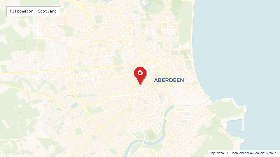 Street map of Gilcomston, Scotland with location pin