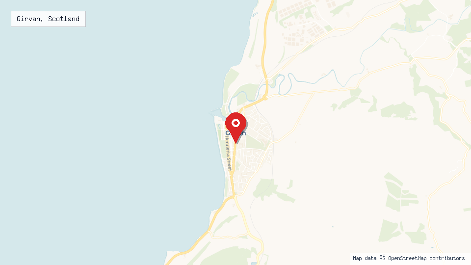 Street map of Girvan, Scotland with location pin