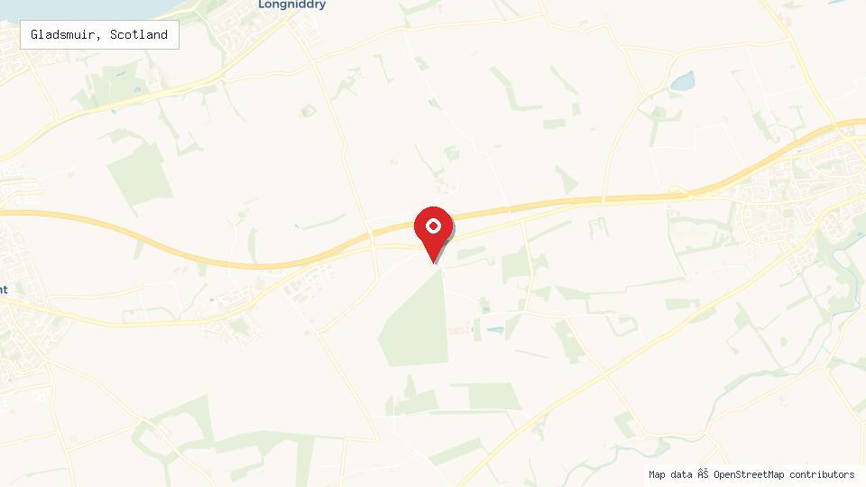 Street map of Gladsmuir, Scotland with location pin