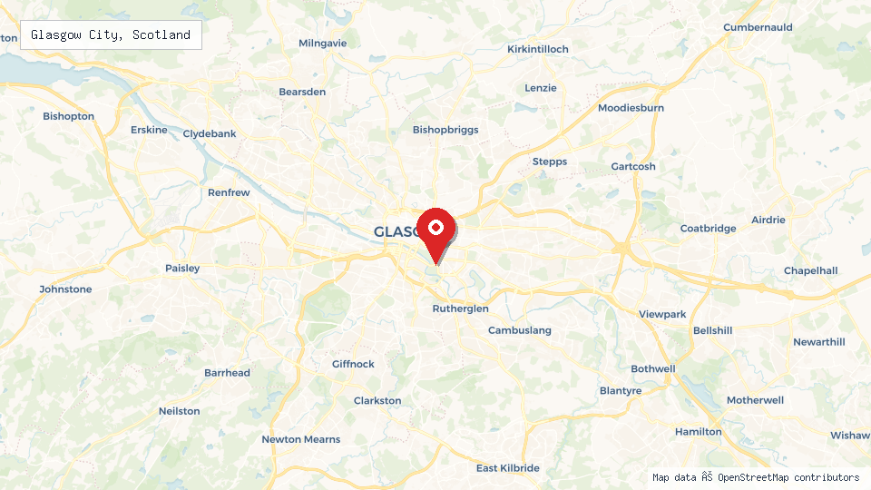 Street map of Glasgow City, Scotland with location pin