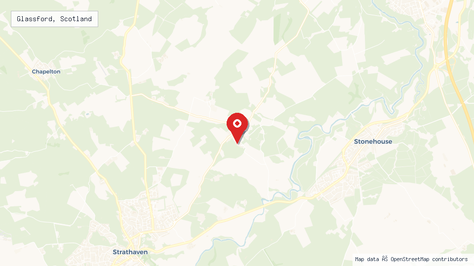 Street map of Glassford, Scotland with location pin
