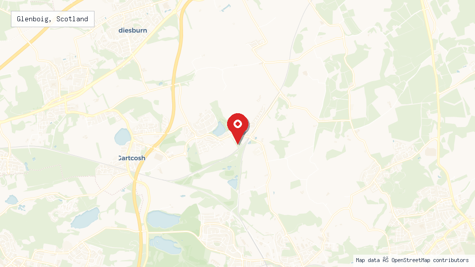 Street map of Glenboig, Scotland with location pin