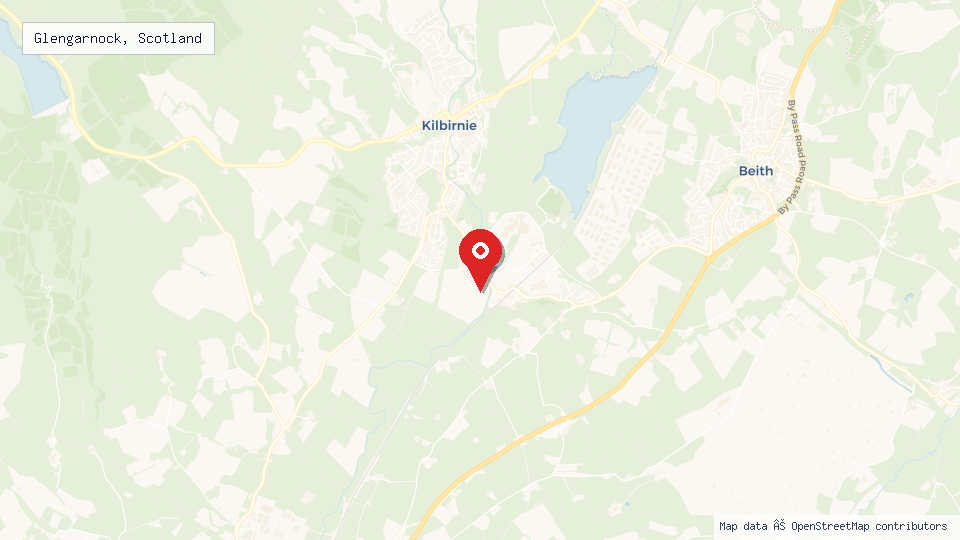 Street map of Glengarnock, Scotland with location pin