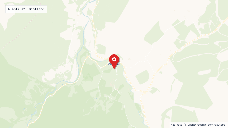 Street map of Glenlivet, Scotland with location pin