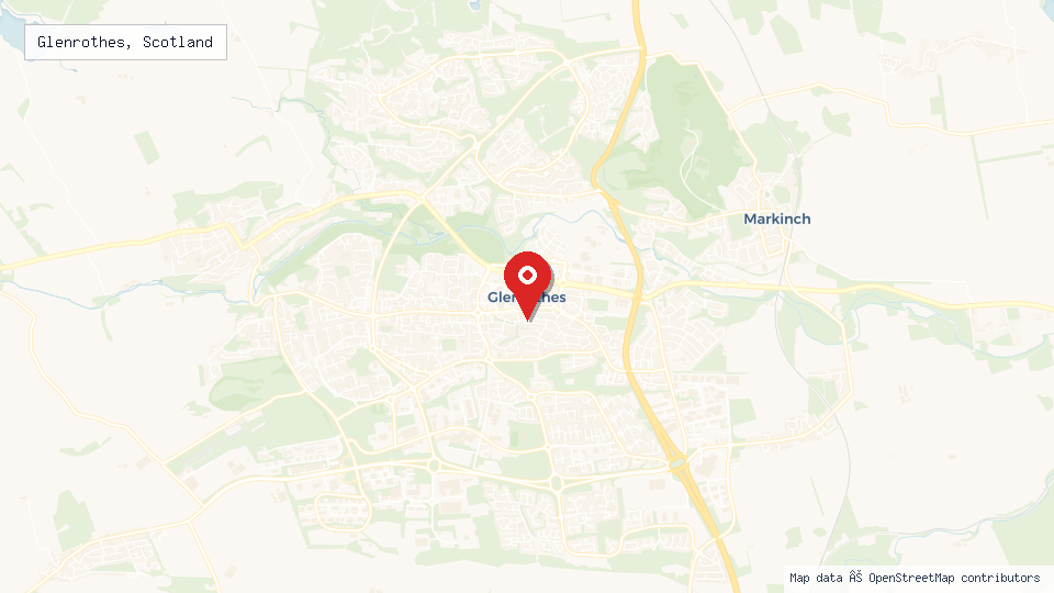 Street map of Glenrothes, Scotland with location pin