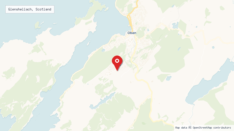 Street map of Glenshellach, Scotland with location pin