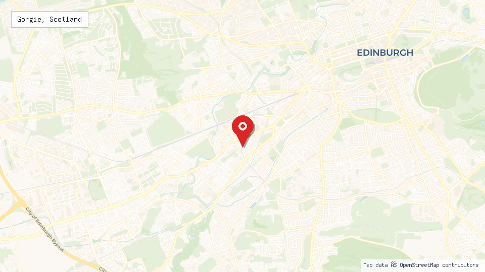 Street map of Gorgie, Scotland with location pin
