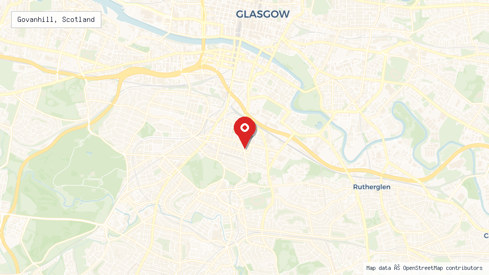 Street map of Govanhill, Scotland with location pin
