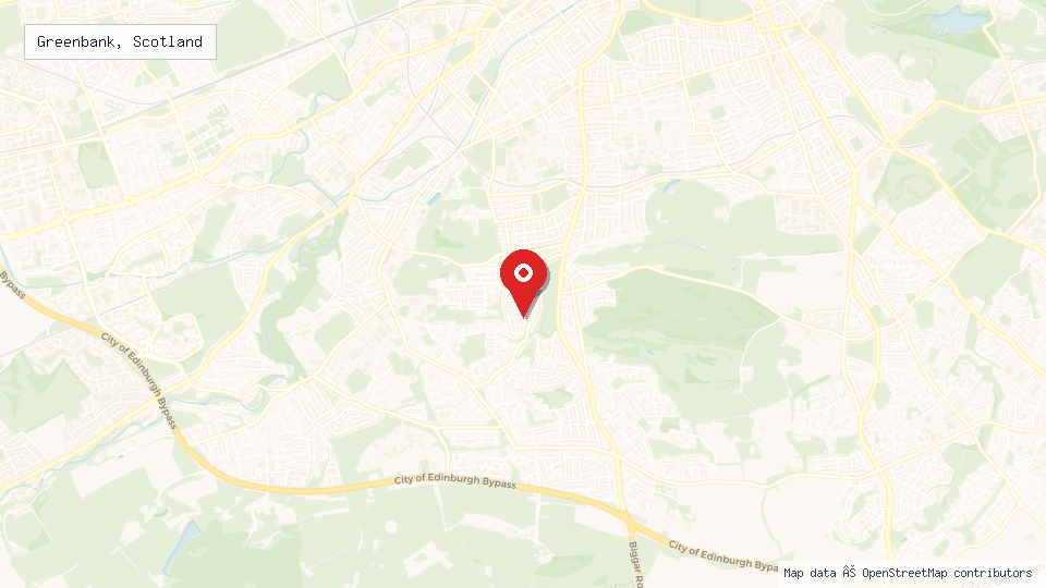 Street map of Greenbank, Scotland with location pin