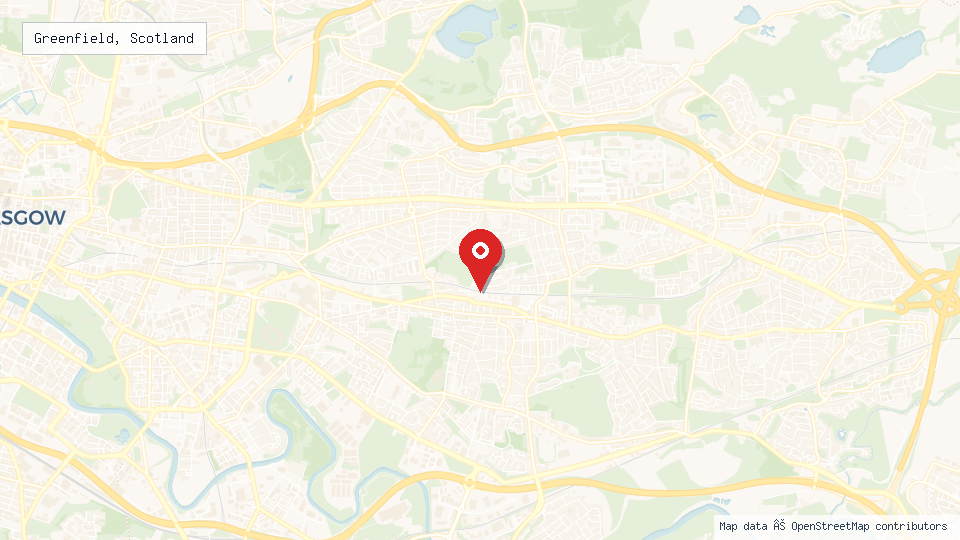 Street map of Greenfield, Scotland with location pin