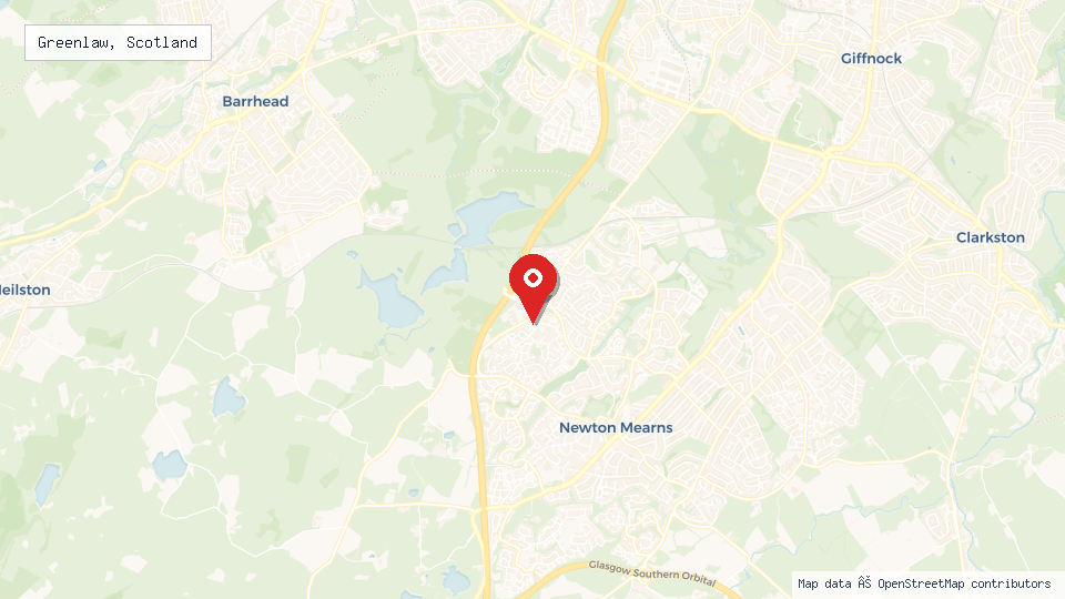 Street map of Greenlaw, Scotland with location pin