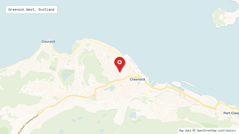 Street map of Greenock West, Scotland with location pin