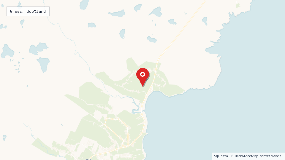 Street map of Gress, Scotland with location pin