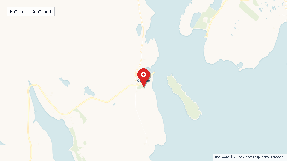 Street map of Gutcher, Scotland with location pin