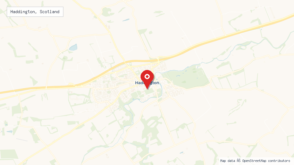 Street map of Haddington, Scotland with location pin