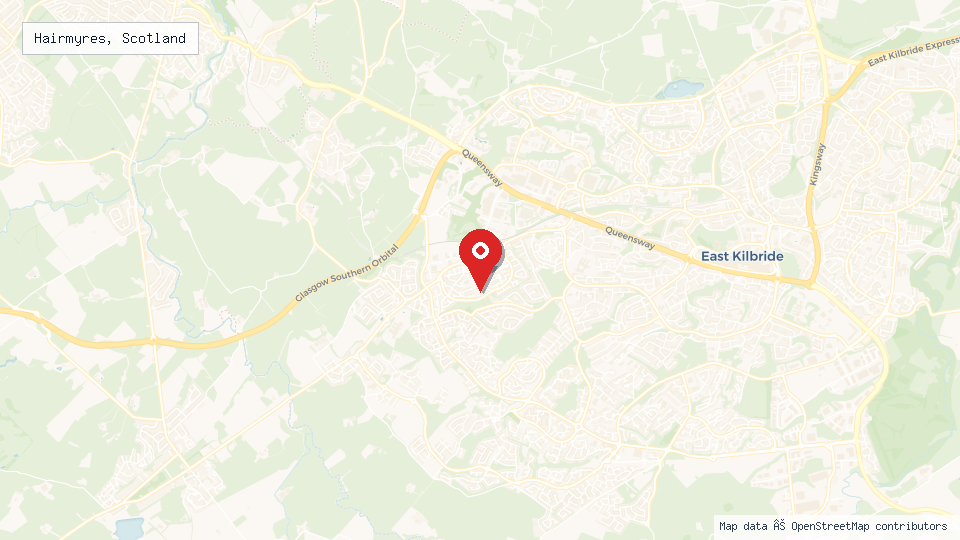 Street map of Hairmyres, Scotland with location pin